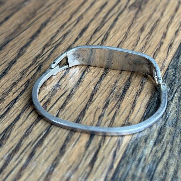 Vintage Mexico Alpaca White Abalone Inlay Hinged Bangle Bracelet Butterfly - Picture 4 of 5